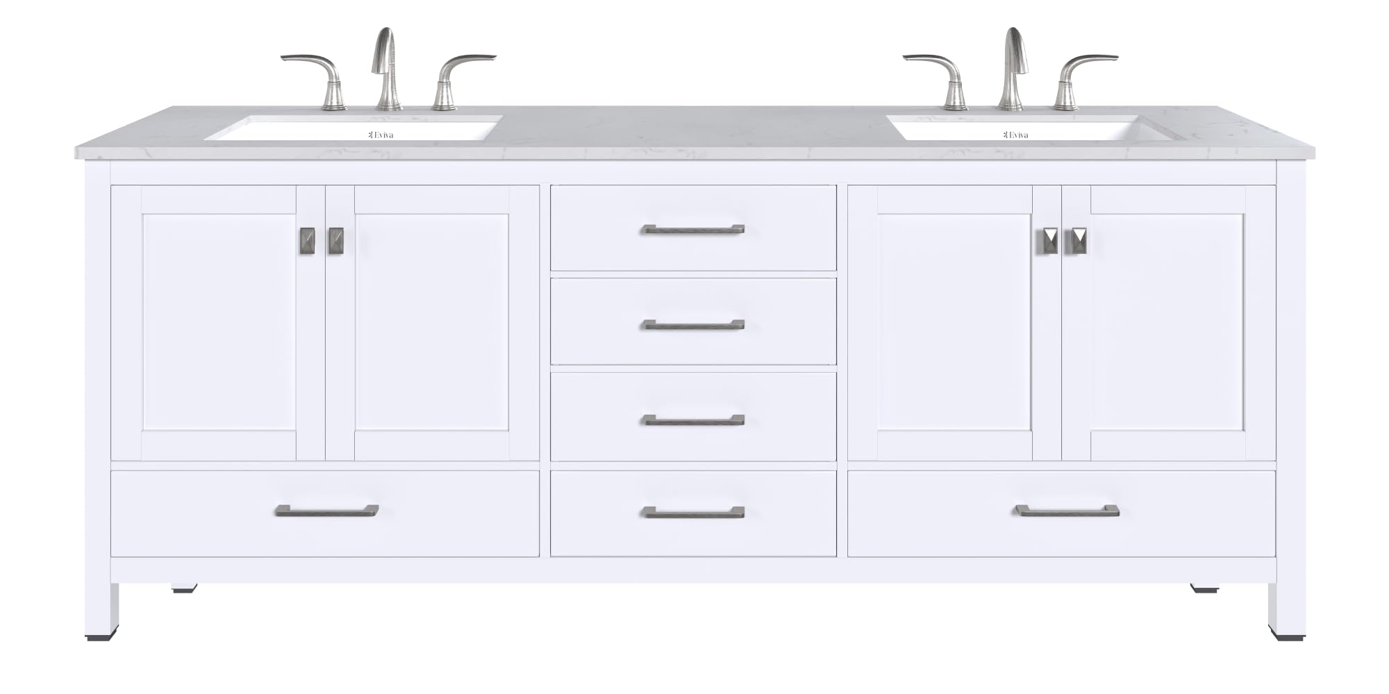 Eviva Aberdeen 84 Inch Bathroom Vanity with Double Sink | Transitional White Bathroom Vanity | White Carrara Quartz Counter Top | Bathroom Vanity with Lots of Storage
