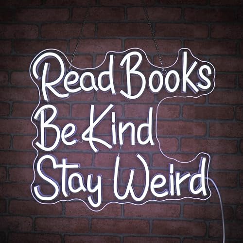 Image of Neon Sign, JGHTURIE Read Books Neon Signs for Wall Decor White Led Lights Signs for Classroom Office Library Bookshop Study Room Decoration USB Powered