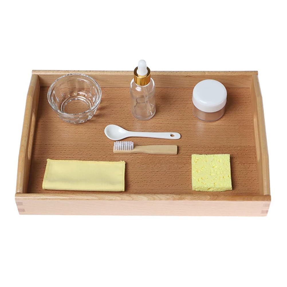 ttnmrc Montessori Polishing Cleaning Set - Practical Life Care of Self & Environment Kit with Wooden Tray, Polishing Tools