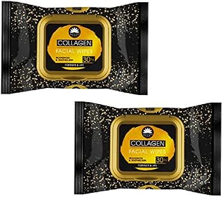2 Pack Collagen Infused Face Wipes Sensitive Skin Clean Facial Daily Aloe Vera Extract Rejuvenate Soothe Moisturising Skin for Women & Men Makeup Remover 60 Wipes