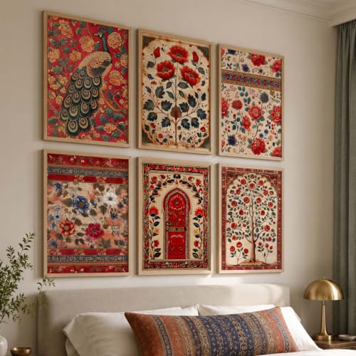 Image of kotart Traditional Indian Pichwai Wall Art Poster With Frame Wall Decor Paintings | Traditional Wall Piaintings For Office Home Decor Wall Frame With Glass - (19X25 inch, H)