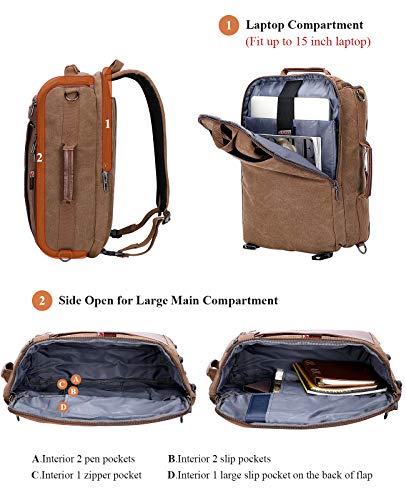 WITZMAN Canvas Backpack Travel Backpack for Men Luggage Backpack Duffel Bag Vintage Rucksack Fits 15.6 inch Laptop (W2072M Brown)