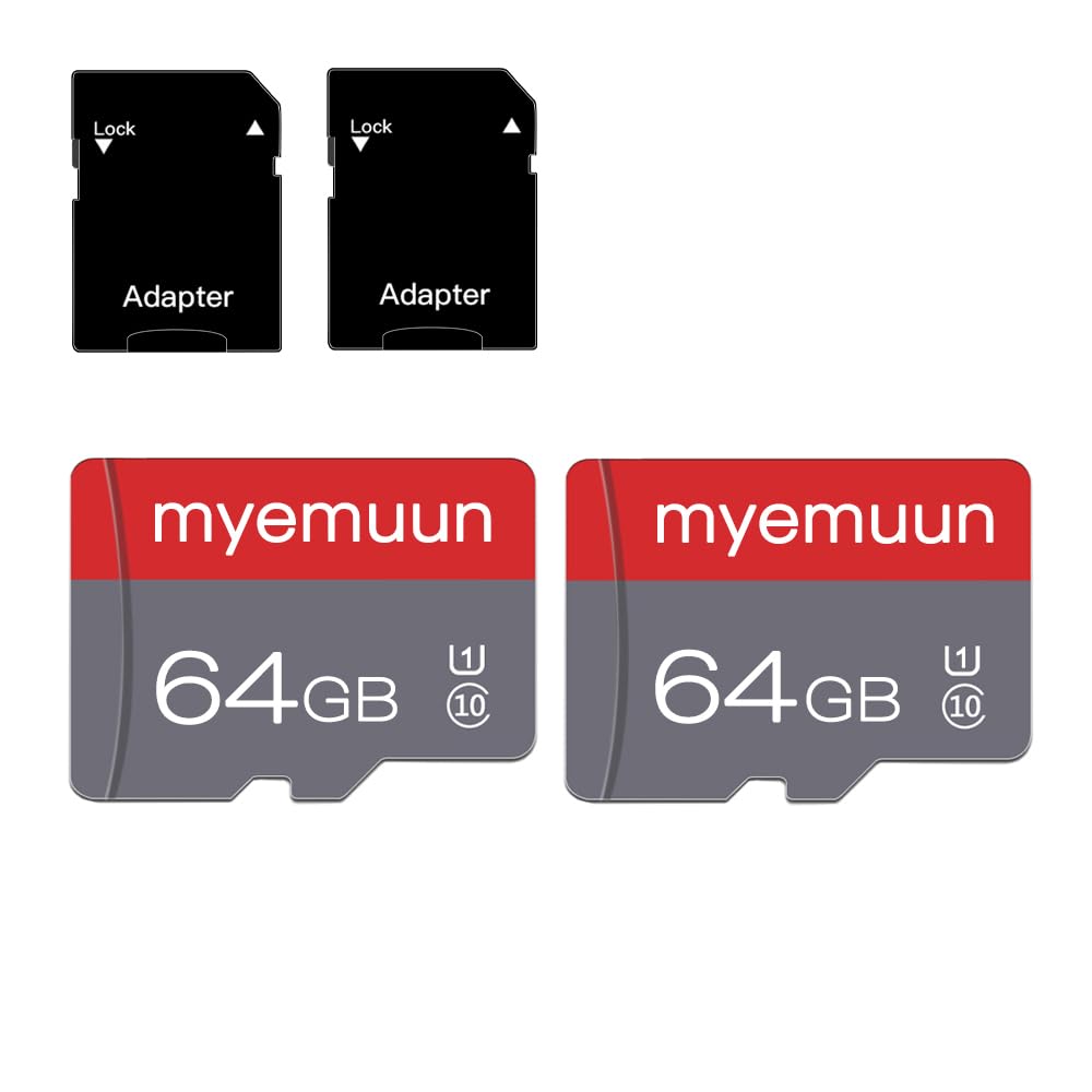 Paquete de 2 tarjetas micro SD de 64 GB, C10 de alta velocidad, con adaptador para smartphone, tablet, consola de juegos, cámara de seguridad y cámara de salpicadero (2 x 64 GB)