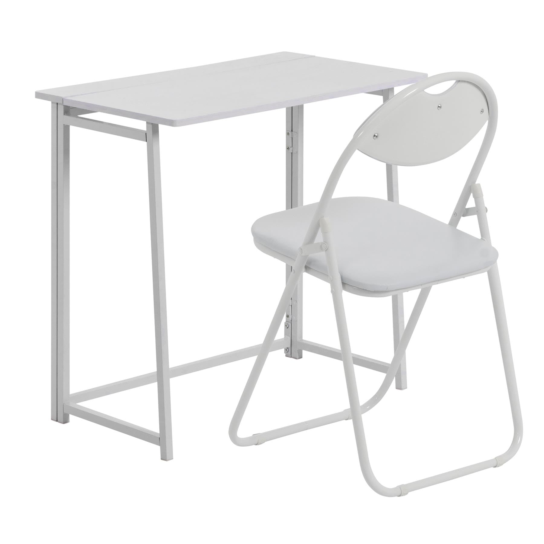 Harbour Housewares Deluxe Folding Wooden Desk & Chair Set - White/White Small Portable Home Office Foldable Desk and Chair Set Workstation for PC, Laptop Study