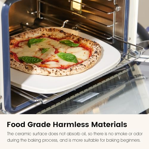 ROCKSHEAT Pizza Stone, 12\" x 11\" x 0.47\" Ceramic Coating & Cordierite Pizza Stones for Oven Grill BBQ, Heavy Duty Non Stick Baking Stone for Pizza & Bread, Unique Shape Design Grilling Stone (White)