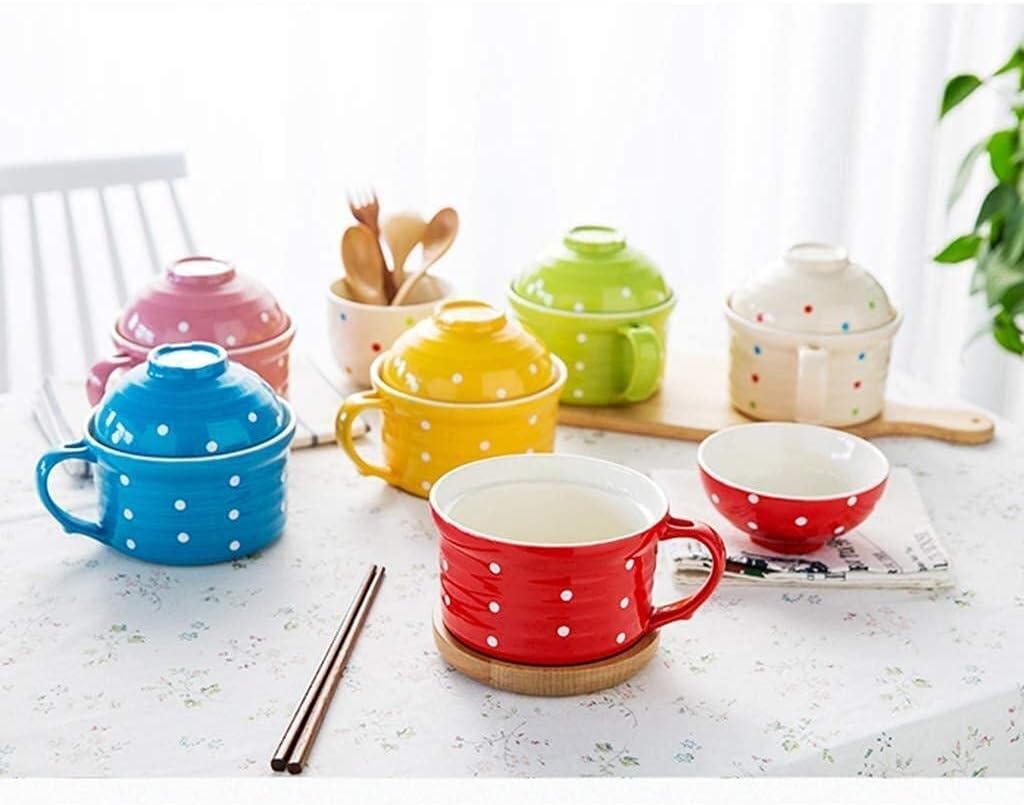Tableware Ceramic Bowl Bowl Instant Noodle Bowl Bowl with Handle and lid Lovely Breakfast Household 5 inch 6 inch Eating Bowl (Color : Yellow Size : 1365.1CM/522INCH) (Pink 13*6*5.1CM/5*2*2INCH) image 5
