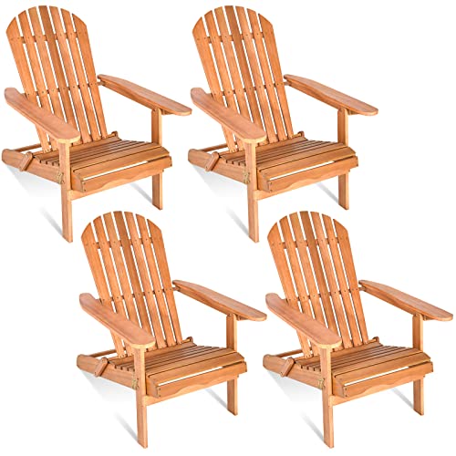 Giantex Wooden Adirondack Chair Set Of 4 Outdoor Lounger Chair, Folding Adirondack Chairs 400 Lbs Weight Capacity For Patio, Garden, Deck, Porch, Lawn, Oversized Backyard Seating Fire Pit Chairs #TOP26