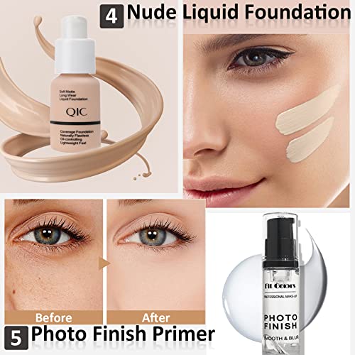 Lookmee All In One Makeup Kit, Makeup Kit For Women Full Kit, Full Makeup Essential Starter Kit For Beginners Or Pros, 18 Colors Naked Eyeshadow Palette Nude Face Primer, Makeup Brush, Makeup Sponge, Eyebrow Powder, Winged Eyeliner Stamp (Seta) #TOP4