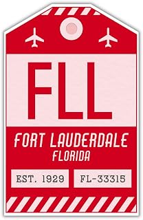 FLL Fort Lauderdale Florida Luggage Tag Sticker/Airport Code Baggage Decal/Collectible Travel Decor/Vintage Inspired Design (Red)