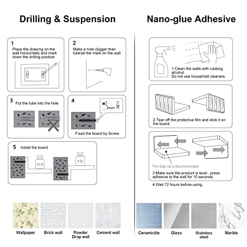 Richer House Small Floating Shelves For Wall Set Of 3, Small Black Shelves, Pine Wood Shelf For Home Decor Display, Adhesive Wall Shelves With 2 Types Of Installation Ways In Bathroom, Bedroom #TOP6