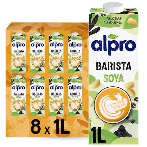 Alpro Barista Sojadrink Zum Aufschäumen Vegan und milchfrei Von Natur aus laktosefrei Reich an Proteinen Enthält Calcium und Vitamine 8 x 1 L Haltbar