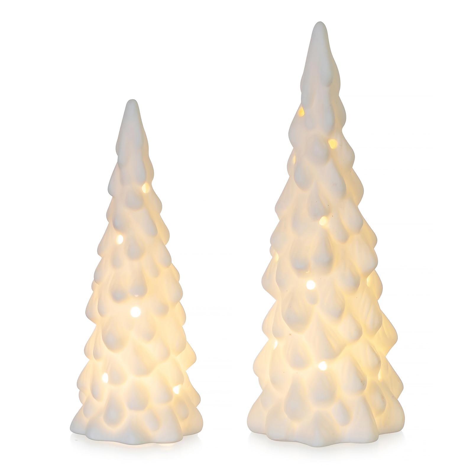 Staymoment White Ceramic Christmas Tree, Set of 2 Table Xmas Trees