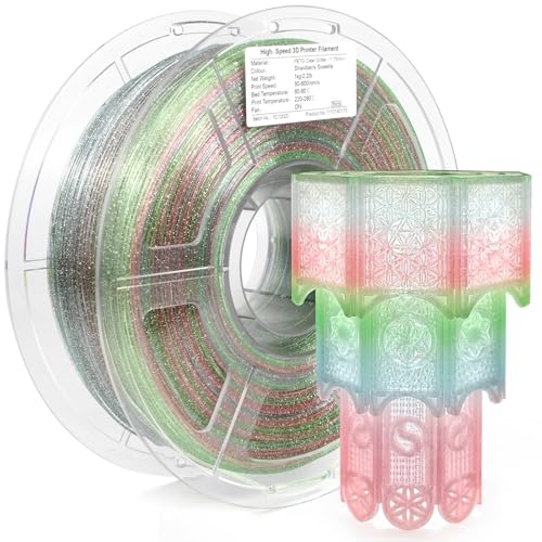 Image of iSANMATE PETG Filament 1.75mm, Transparent Gillter 3D Printer Filament, Vivid Clear Rainbow PETG, Dimensional Accuracy ±0.02mm, 1kg Spool-Strawberry Sweetie