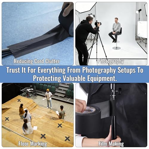 Image of Black Gaffers Tape 3 Inch -12 Roll Multi Pack Bulk - 30 Yards per Roll - Easy Tear, Non Residue Heavy Duty Gaff Tape - Waterproof Matte Cloth Gaffers Tape for Professional Photography, Filming, Stage
