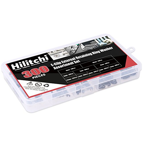 Hilitchi 300-Pcs Alloy Steel E-Clip Circlip External Retaining Ring Assortment Set - 1.5Mm To 10Mm #TOP6