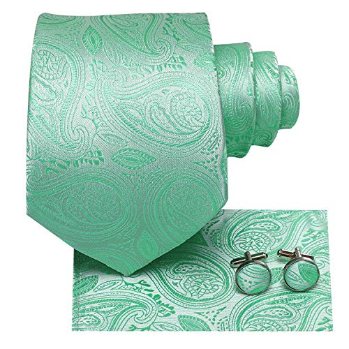 Image of Hi-Tie Men 63inches Tie Set Extra Long Necktie Paisley Tie Pocket Suqare Cufflinks Big and Tall Men Tie