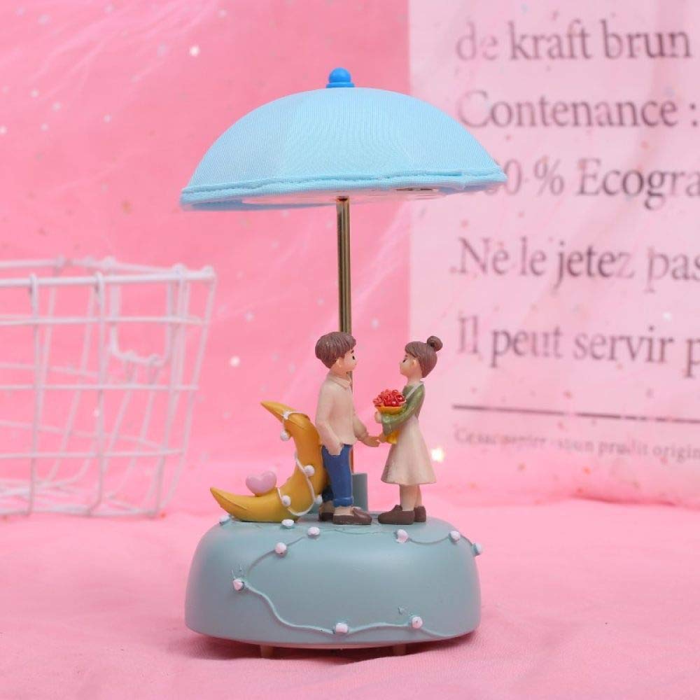 Statue couple lune en résine bleue décoration de maison et bureau