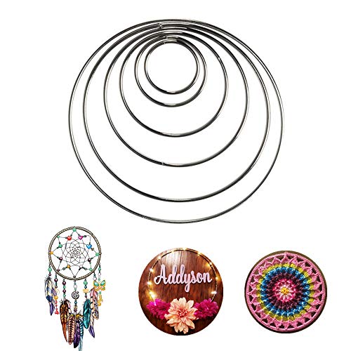 TOKERD Zilveren metalen hoepels voor Dream Catcher metalen ringen met 6 verschillende maten Macrame ringen voor Dream Catcher DIY Craft Decoratie maken