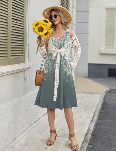 Image of Zeagoo Women Summer Casual Dresses 2026 Sleeveless Midi Pleated Tank Sundress with Pockets V Neck A Line Swing Tshirt Dress