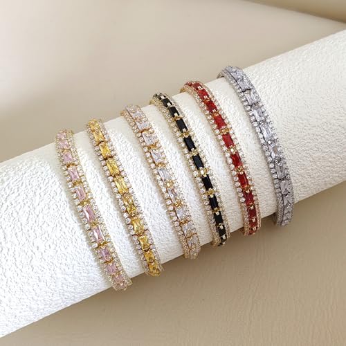 2Pcs Stackable Gold Bracelet Set for Women Cubic Zirconia Tennis Bracelet Adjustable 18K Gold Plated Flower Bracelet Set Trendy Gifts for Women4