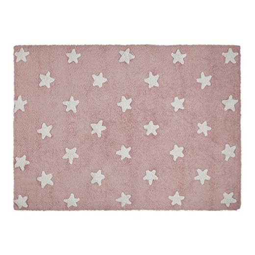 Lorena Canals - Alfombra infantil, diseño de estrellas, color blanco y rosa