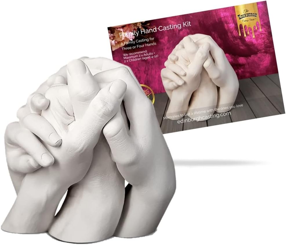 The Edinburgh Casting Studio Family Hand Kit for 4 - Premium DIY Hand Hold Statue Kit for Mothers Day, Valentines, Family or Pregnancy Gift, Baby Shower, or Fun Kids Craft