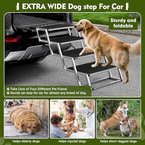 Hundetreppe Für Große Hunde, Extra Breit 4 Stufen Hunderampe Klappbar, Leichte Und rutschfeste Hundetreppe Für Auto, Lastwagen Und SUV, Unterstützung Bis 100 KG