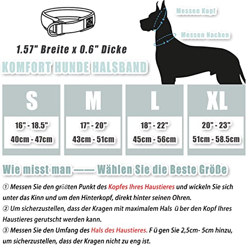 Weich Neopren Gepolstert Hundehalsband (4cm Breite) Reflektierend Hund Halsband mit Robust Nylon & Zugstopp, Bequem Zughalsband Dressurhalsband für Kleine Mittlere Große Hunde Anti-Zug Walken M,Grau