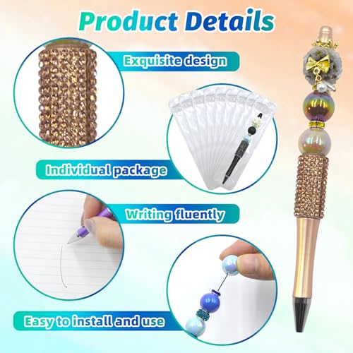 Image of 75 Pcs DIY Diamond Beadable Pen Kit - 25 Plastic Rhinestone Beaded Pens Bulk with Refills & Bags - Fancy Cute Glitter Pens for Crafting, Students & Teachers - School Supplies (Advanced)