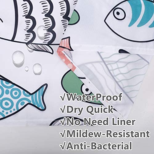 Rosielily Colorful Fishes Shower Curtain, Kids Shower Curtains Set With 12 Hooks, Waterproof Shower Curtain For Bathroom, 72 X 72 Inch, Cartoon Fun Fishes Ocean Animals Bath Curtains #TOP5