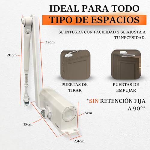 Miniatura 8 de Cerramatic M-100, Cierrapuertas Automatico, Muelle Puerta Con Brazo Articulado Hidráulico, Muelle Cierrapuertas De 25-40kg, Cierre Puerta, Cierra Puertas Automatica.