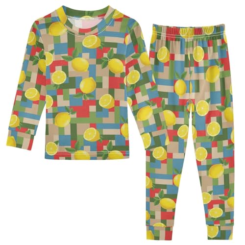 Pajama Sets Long Sleeve Lemon Patchwork Design Bright Soft Comfy Sleepwear 2 Piece PJS 3-8T