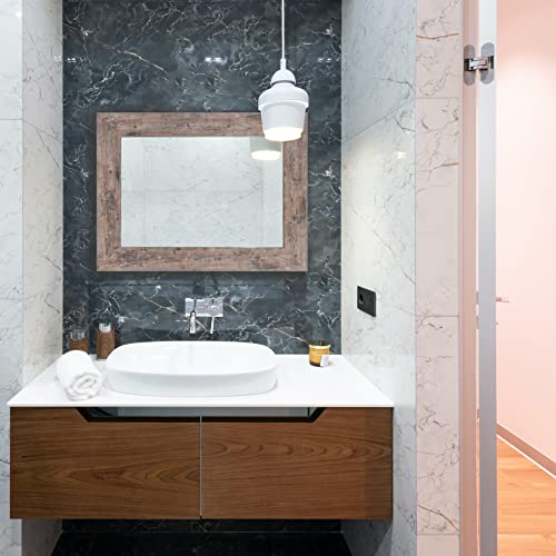 Image of Syndra Wood Mirror with Frame, Rustic 24X32 Inch Wall Mounted Vanity Mirror with Large Wood Frame, Farmhouse Bathroom Mirror for Bedroom, Living Room, Entryway Wall Decor(Natural)