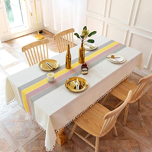 Image of Urban Space Sicilia Table Linen Collection - Premium Water & Stain Resistant Dining Table Cover for 6 Seater, Anti Skid Table Cloth for Center Table, 1 Piece (Yellow Grey, 52 inchx 92 inch)