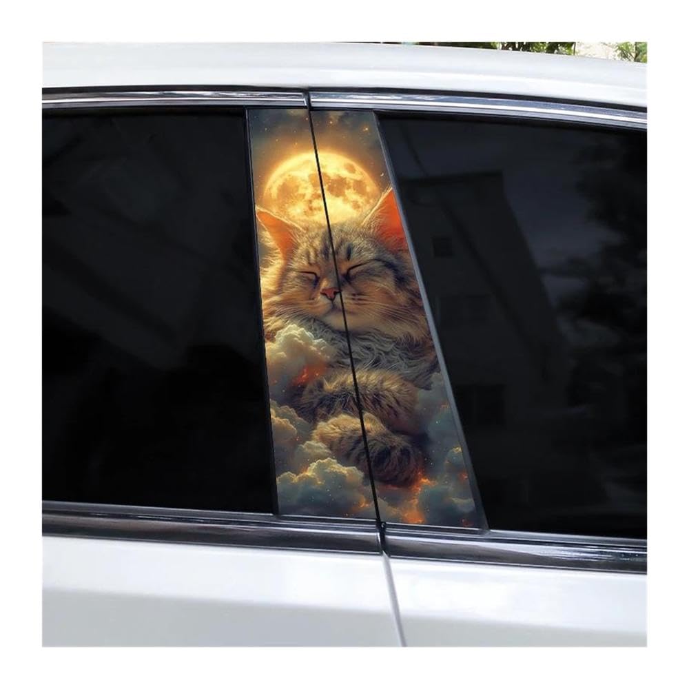 Decorative Items 2pcs Cat Pattern Car B Pillar Waterproof Decal Covering Scratched(C)