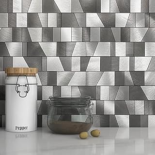 VAOVI Self-Adhesive Splashback for Kitchen,Brick Wall Tiles Stickers Peel and Stick Metal Backsplash Bathroom Tile Gray-5pcs