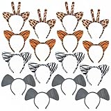 Set of 12(3 of each) Plush Zoo Animal Jungle Headbands w Ears Zebra Giraffe Elephant Tiger 
