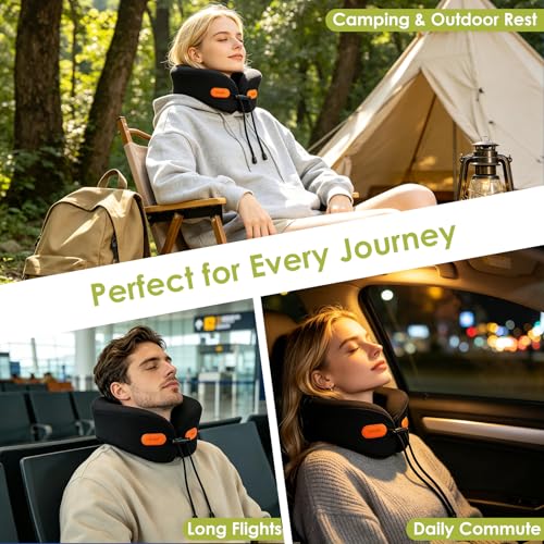 Image of Premium Travel Pillow for Airplanes, Ergonomic Neck Pillow for Long Flights | 100% Pure Memory Foam Travel Neck Pillow with 360 Neck & Chin Support, U-Shaped Airplane Pillow, Petal-Shaped Support