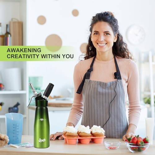 Cream Whipper Aluminum Professional Whip Cream Canister Heavy Duty Whipped Cream Dispenser with 3 STAINLESS STEEL Decorating Nozzles & Cleaning Brush Green by Soyishi - Image 7