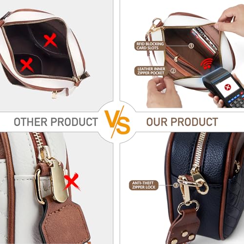 Quilted Vegan Leather Crossbody Bags for Women Small Leather Purses Shoulder Handbags with Antitheft RFID Wide Strap2