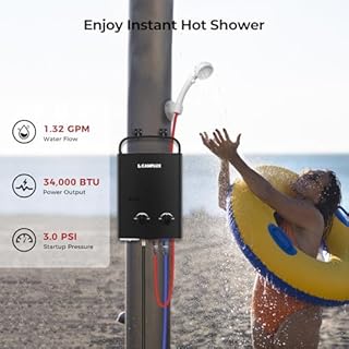 Camplux Tankless Water Heater Propane 5L, Outdoor Gas Water Heaters for RV, Campings, Cabins, Barns, Black AY132B