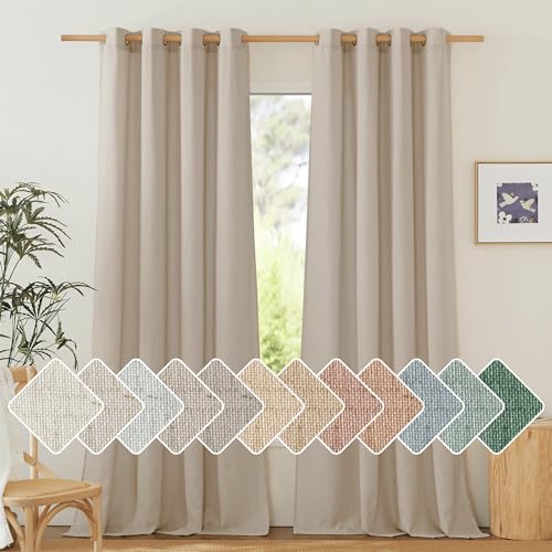 NICETOWN Thick Linen Blend Taupe Curtains 120 inches Long, Grommet Bedroom Window Treatments Privacy Added with Light Filtering Window Treatments for