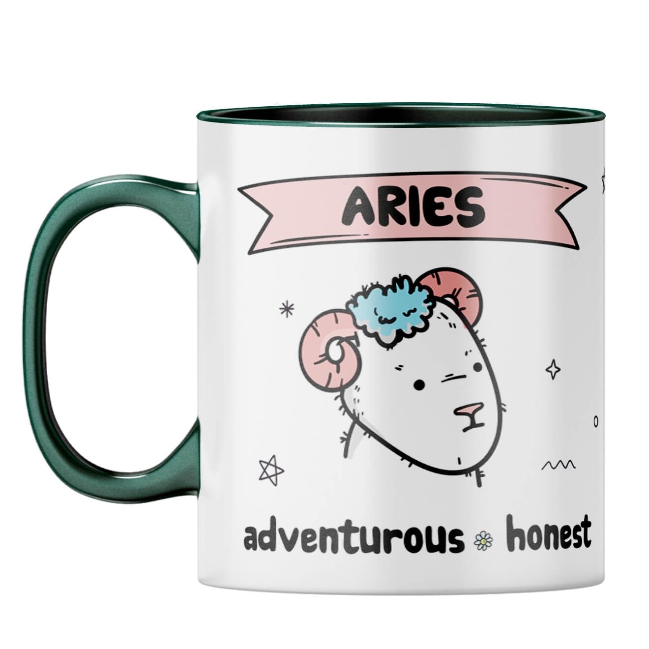 YuBingo Aries Instinct Mug - Bold & Authentic, Zodiac Sign Mug, Dark Green Inner & Handle (Dark Green Inner & Handle, Tea Cup, 310ML)