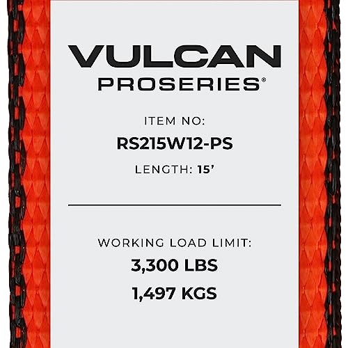 Vulcan Ratchet Strap With Wire Hooks - 2 Inch X 15 Foot - 4 Pack - Proseries - 3,300 Pound Safe Working Load #TOP6