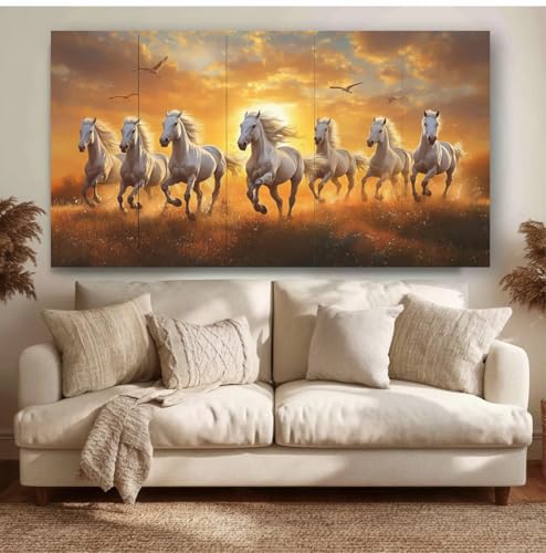 Image of Artsense Premium 7 Running Horses Vastu Panel Wall Decoration for Living Room | Premium MDF Panel Art for Success & Positivity | Large Size 53 x 27 Inches (134.6 x 68.6 cm)