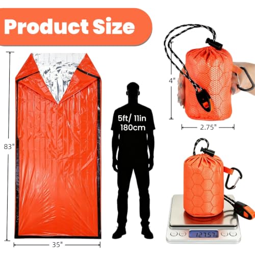 Noamus 6 Pack Bolsas de Dormir de Supervivencia, Saco Térmico Bivy, Ligero y Portátil de Nylon con Silbato, Equipo de Supervivencia Aluminizado PE para Camping Senderismo Aventura al Aire Libre miniatura 2