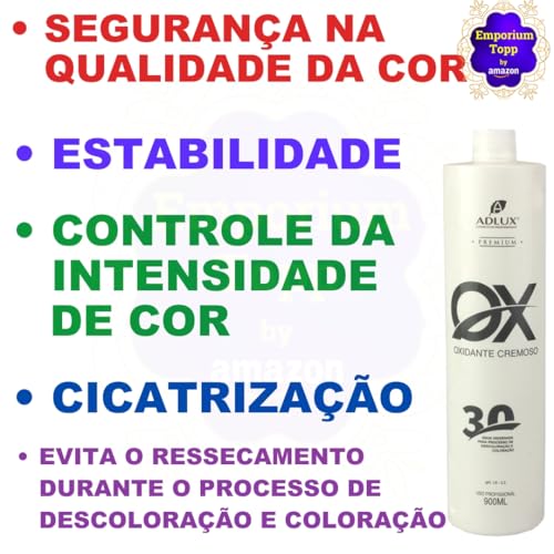 Oxidante Cremoso Volume 30, 900ml Adlux - Evita o Ressecamento, Controle da Intensidade da Cor