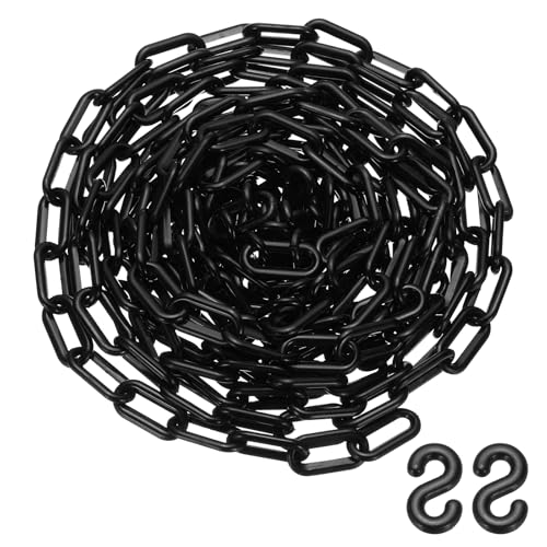 PATIKIL 25 Feet Plastic Chain Link, Safety Barrier Chain 0.8x1.4 Inch Buckle Lightweight Waterproof Crowd Control Queue Line Concerts Parking DIY Craft Fence Gate, Black
