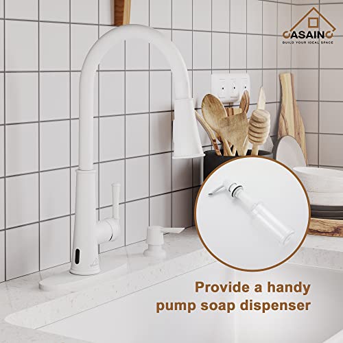 Casainc Kitchen Faucet With Pull Down Sprayer Matte White With Led Function, 17.31In H Touchless 1.8 Gpm Single Handle Kitchen Sink Faucet, Lead-Free Copper For Bar Laundry Kitchen Sink #TOP4