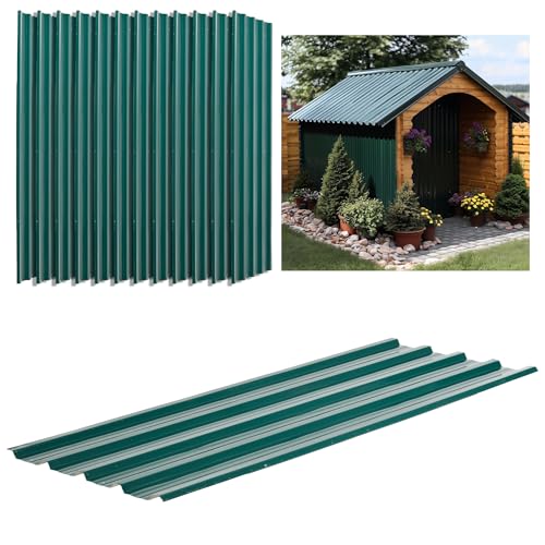 Outsunny Lot de 12 Panneaux en Acier galvanisé Résistant aux Intempéries, Vert, dim. d'un Panneau 129L x 45l cm